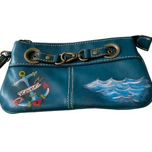 Teal Blue Hand-Painted Nautical Wristlet